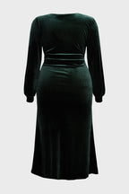 Curveins Plus Size V-Neck Long Sleeves Side Slit Bodycon Midi Dress