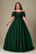 Curveins Plus Size Off-Shoulder Short Sleeve A-Line Maxi Dress