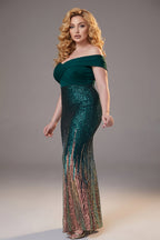 Curveins Plus Size Off Shoulder Sequin Patchwork Bodycon Elegant Maxi Dress