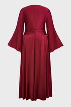 Curveins Plus Size Solid Color Long Sleeve V Neck Ruched Waist Elegant Maxi Dress