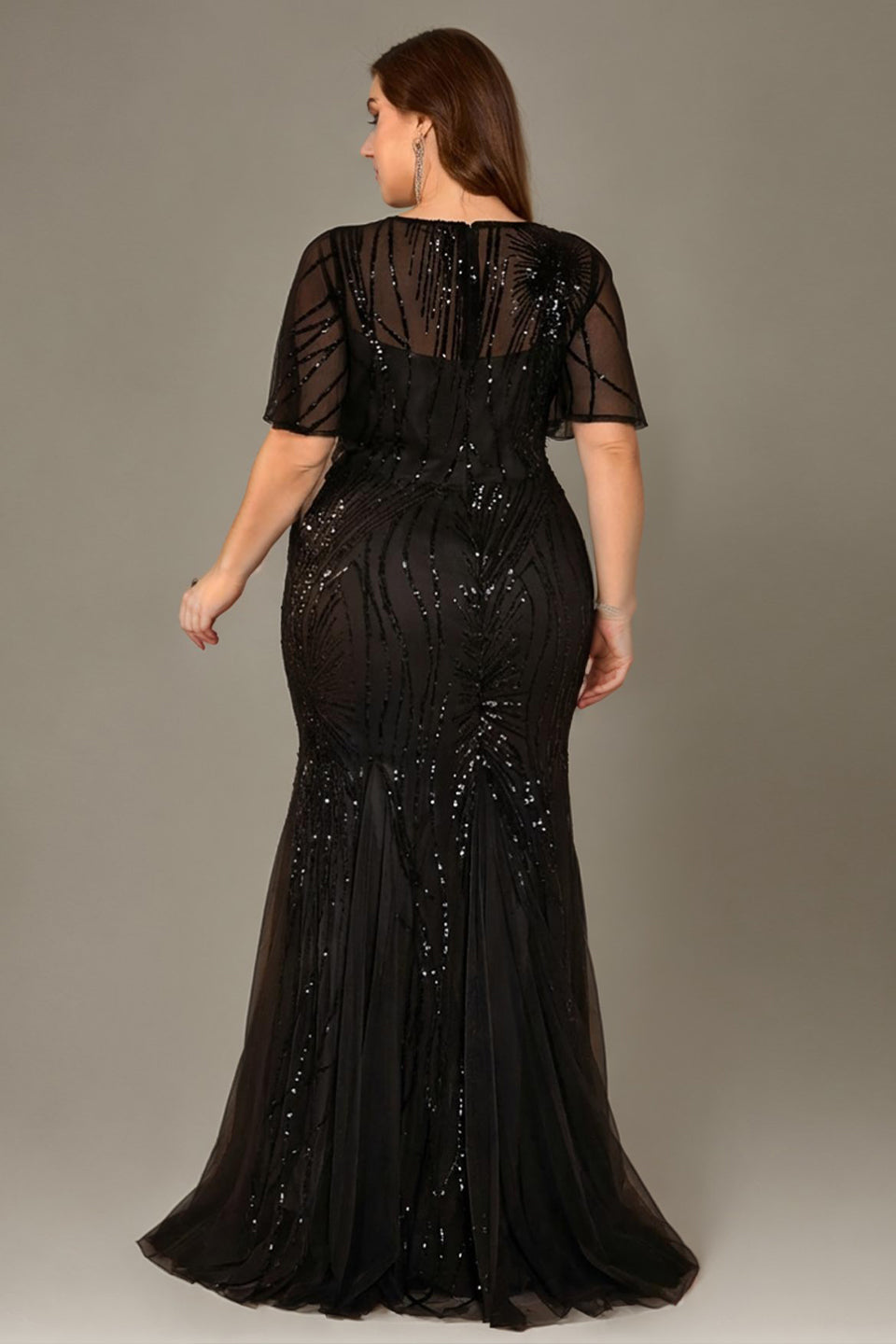 Curveins Plus Size Round Neck Batwing Sleeve Mermaid Patchwork Elegant Maxi Dress