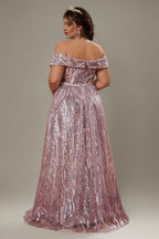 Curveins Plus Size Off-Shoulder Textured Sequin Waist-Defined Maxi Dress