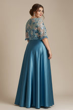Curveins Plus Size Round Neck Batwing Sleeve Ruffle Patchwork Elegant Maxi Dress