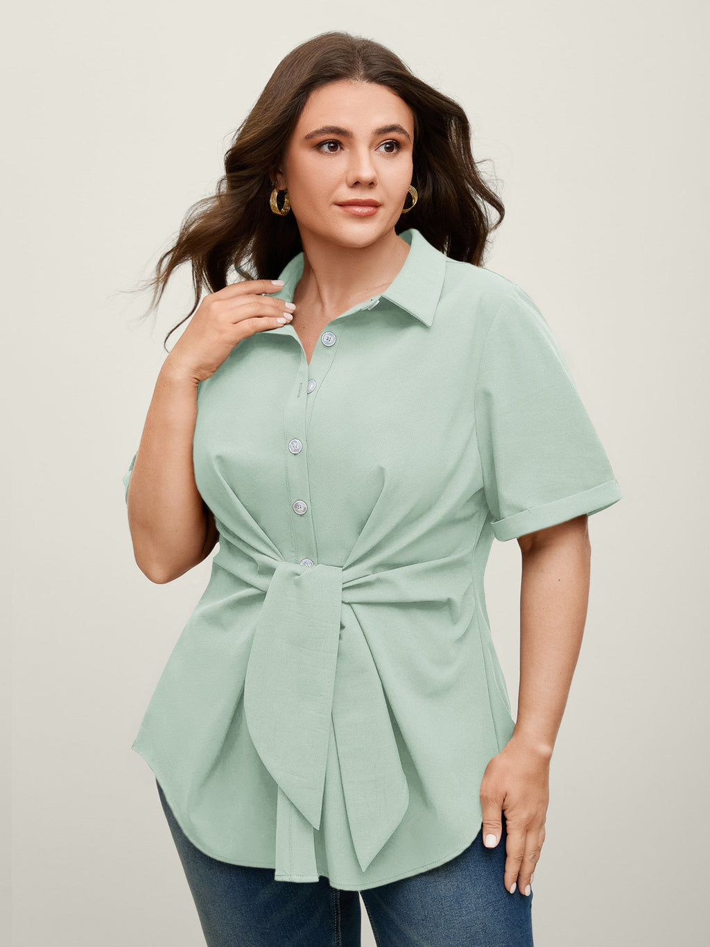 Knotted Front Asymmetrical Hem Blouse