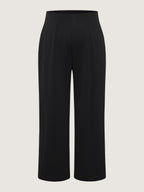 Solid Elastic Waist Pleated Wide Leg Pants