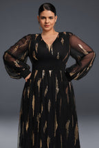 Curveins Plus Size V-Neck Sequin Long Sleeve Maxi Dress