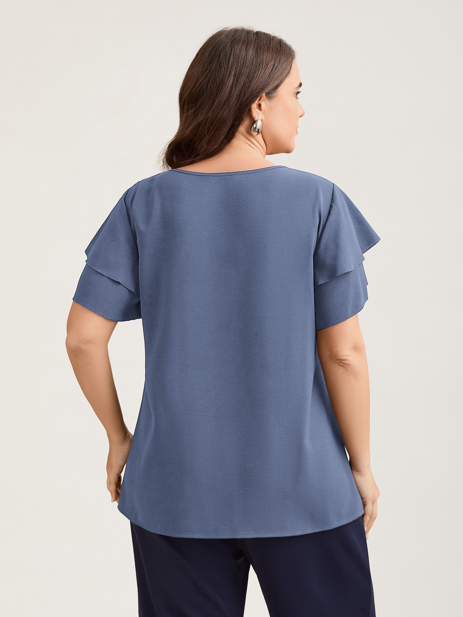 Toothpick Pleat Layered Flutter Sleeve Blouse