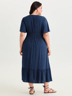 Geometric Print Waist-Cinched Tiered Midi Dress