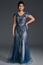 Curveins Plus Size Sequin V-Neck Bodycon Maxi Dress