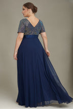 Curveins Plus Size Sequin V-Neck Short Sleeve Maxi Evening Gown