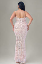 Curveins Plus Size V-Neck Spaghetti Strap Sleeveless Sequin Bodycon Maxi Dress