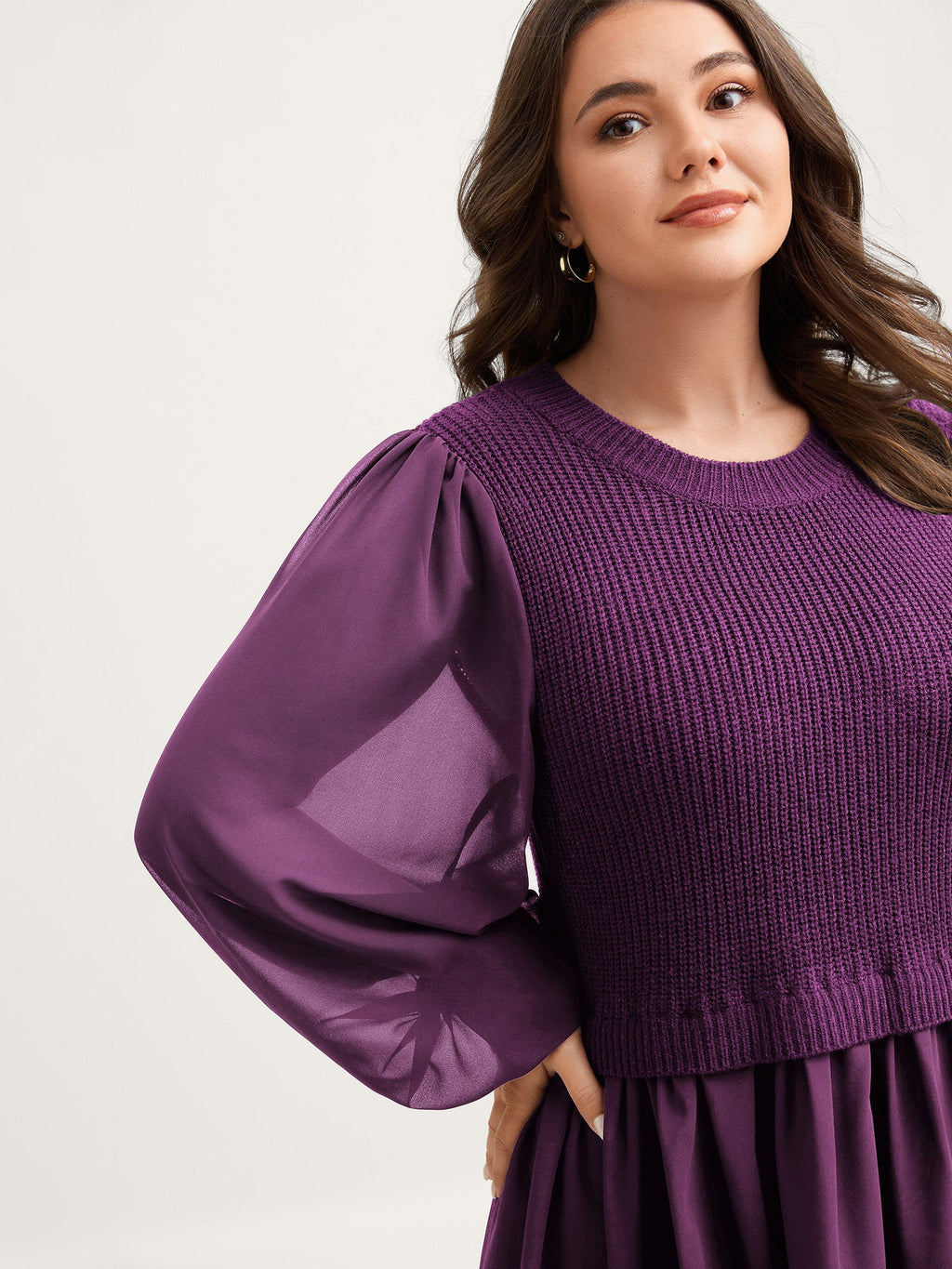 Balloon Sleeve Solid Twofer Sweater