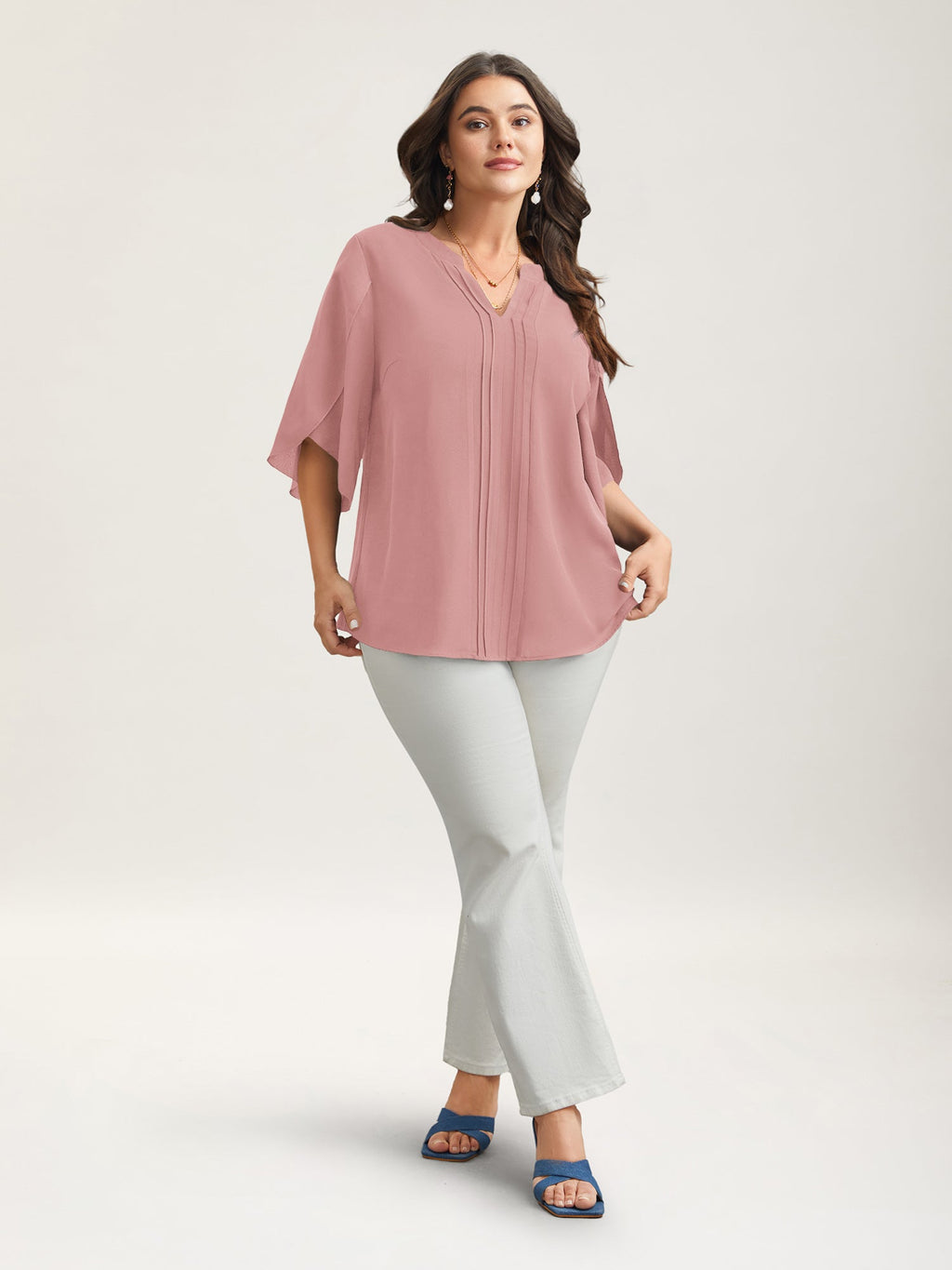 Petal Sleeve Toothpick Pleats Shirt