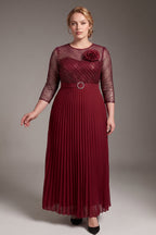 Curveins Plus Size Chic Round Neck Ruched Detail Long Sleeve Maxi Dress