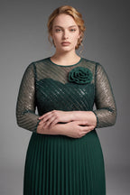 Curveins Plus Size Chic Round Neck Ruched Detail Long Sleeve Maxi Dress