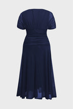 Curveins Plus Size V Neck Batwing Sleeve Cinched Waist Maxi Dress