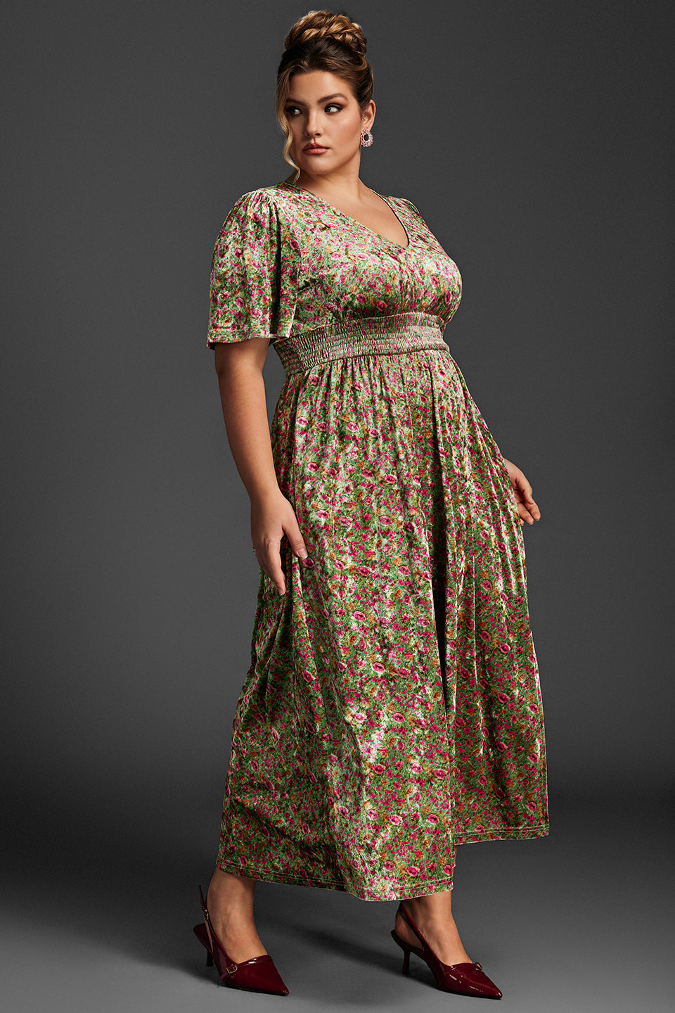 Curveins Plus Size Mauve Velvet Floral Maxi Dress