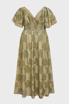 Curveins Plus Size V Neck Batwing Sleeve Plaid Pattern Flowy Maxi Dress