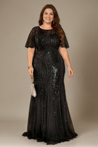 Curveins Plus Size Round Neck Batwing Sleeve Mermaid Patchwork Elegant Maxi Dress