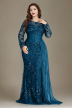 Curveins Plus Size Round Neck Embroidered Tie-Sash Bodycon Maxi Dress