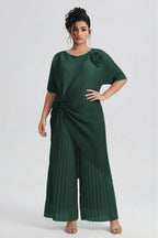 Curveins Plus Size Round Neck Short Sleeve Robe and Wide-Leg Pants Set