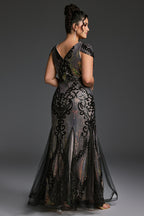 Curveins Plus Size Sequin V-Neck Bodycon Maxi Dress