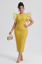 Curveins Plus Size Ruffle Sleeve Color Block Bodycon Midi Dress Elegant Fit