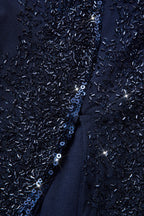 Curveins Plus Size V-Neck Sequin Balloon Sleeve Back-Slit Elegant Evening Maxi Dress