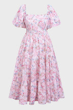 Curveins Plus Size Lantern Sleeves Square Neckline Floral Maxi Dress
