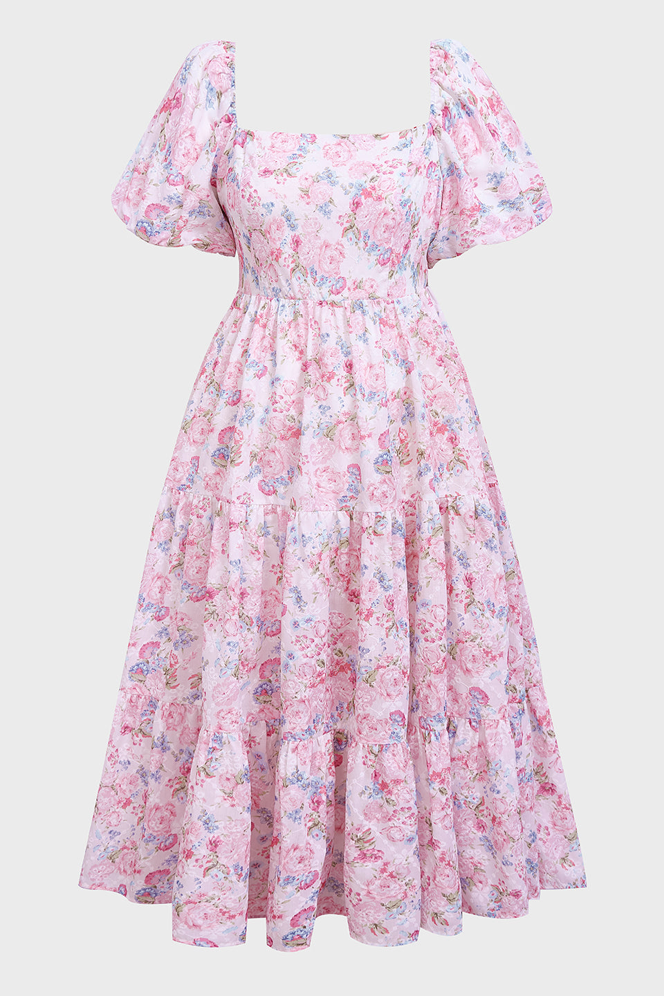 Curveins Plus Size Lantern Sleeves Square Neckline Floral Maxi Dress
