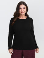 Supersoft Ruffled Neck Fitted Solid Pullover