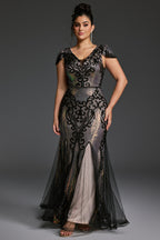 Curveins Plus Size Sequin V-Neck Bodycon Maxi Dress