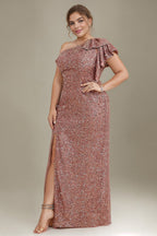 Curveins Plus Size  Sequin One Shoulder Formal Dress