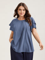 Toothpick Pleat Layered Flutter Sleeve Blouse