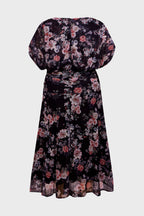Curveins Plus Size V Neck Puff Sleeve Waist Defining Floral Print Elegant Maxi Dress