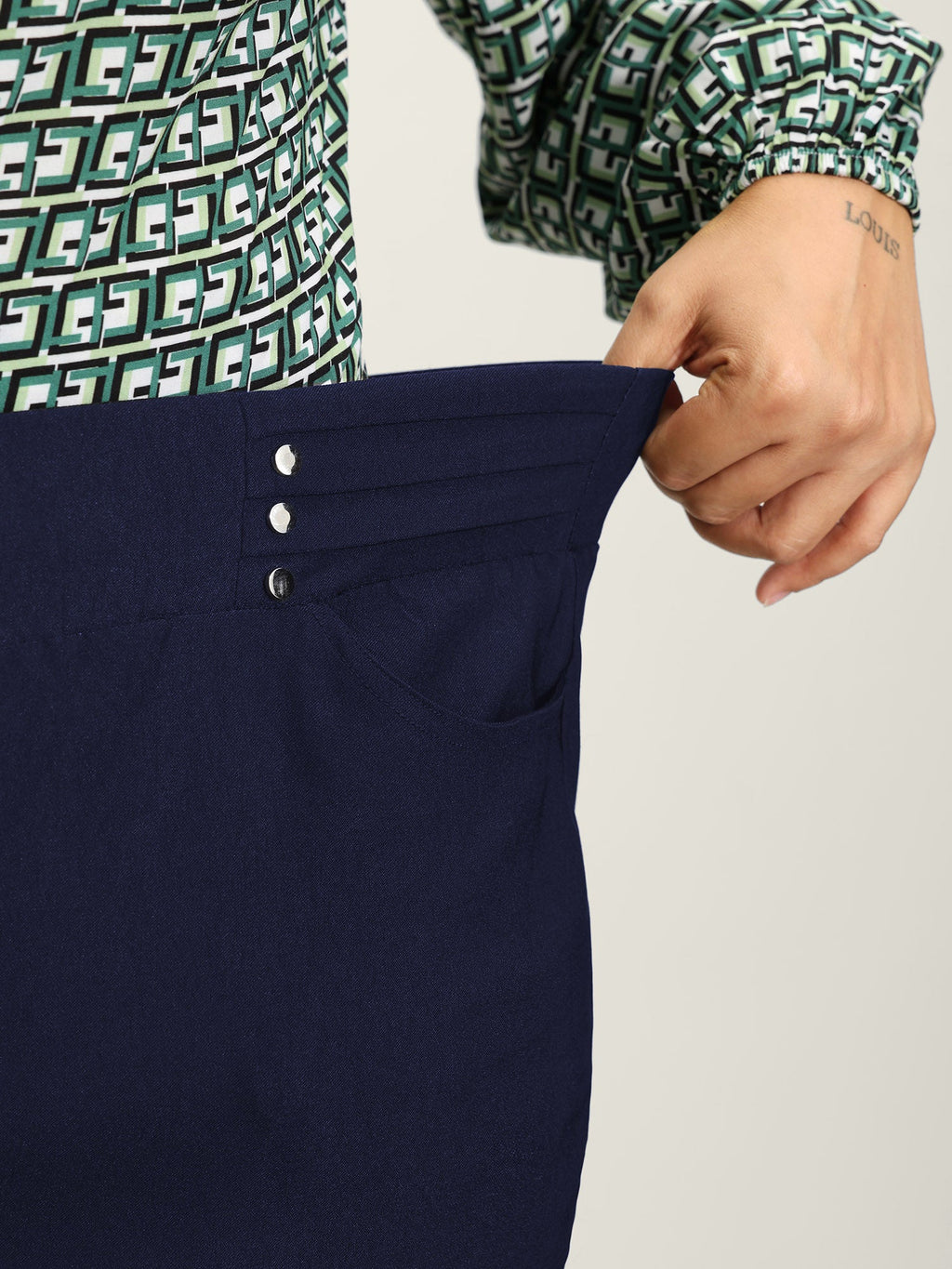 Rivets Wide Waistband Stretchy Pants