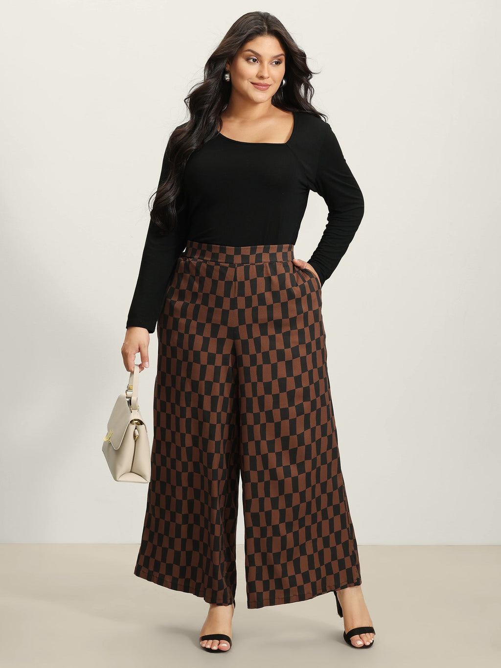 Checkered Print Wide-Leg Pants