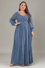 Curveins Plus Size V-Neck Long Sleeve Glitter Maxi Dress