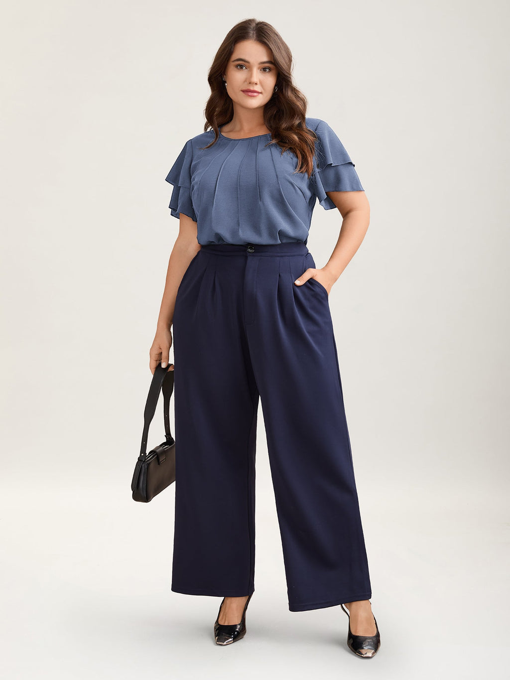 Toothpick Pleat Layered Flutter Sleeve Blouse