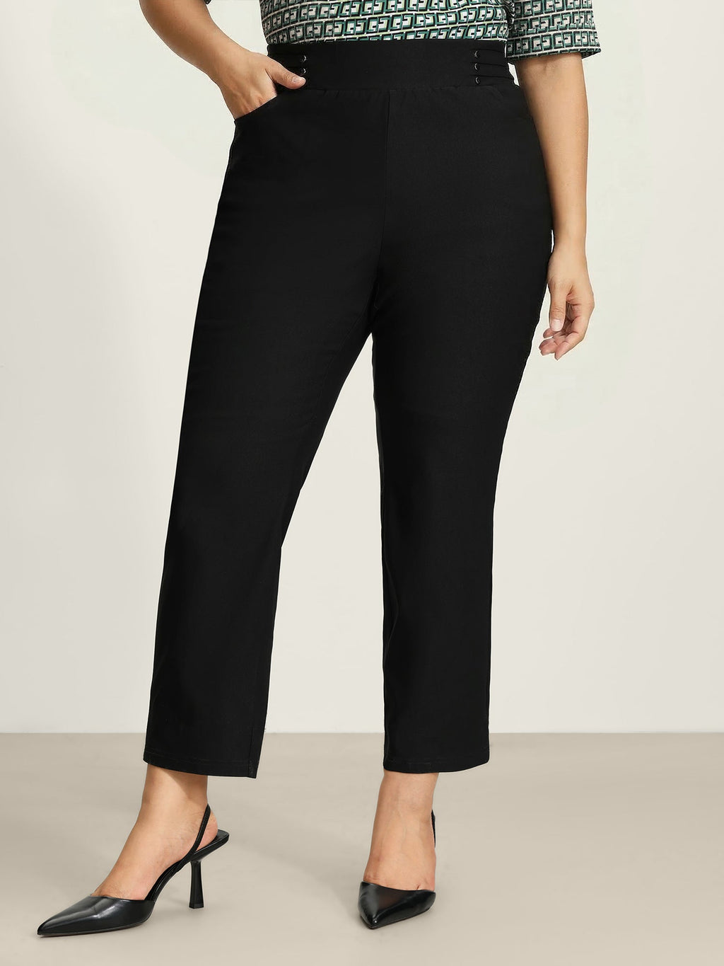 Rivets Wide Waistband Stretchy Pants