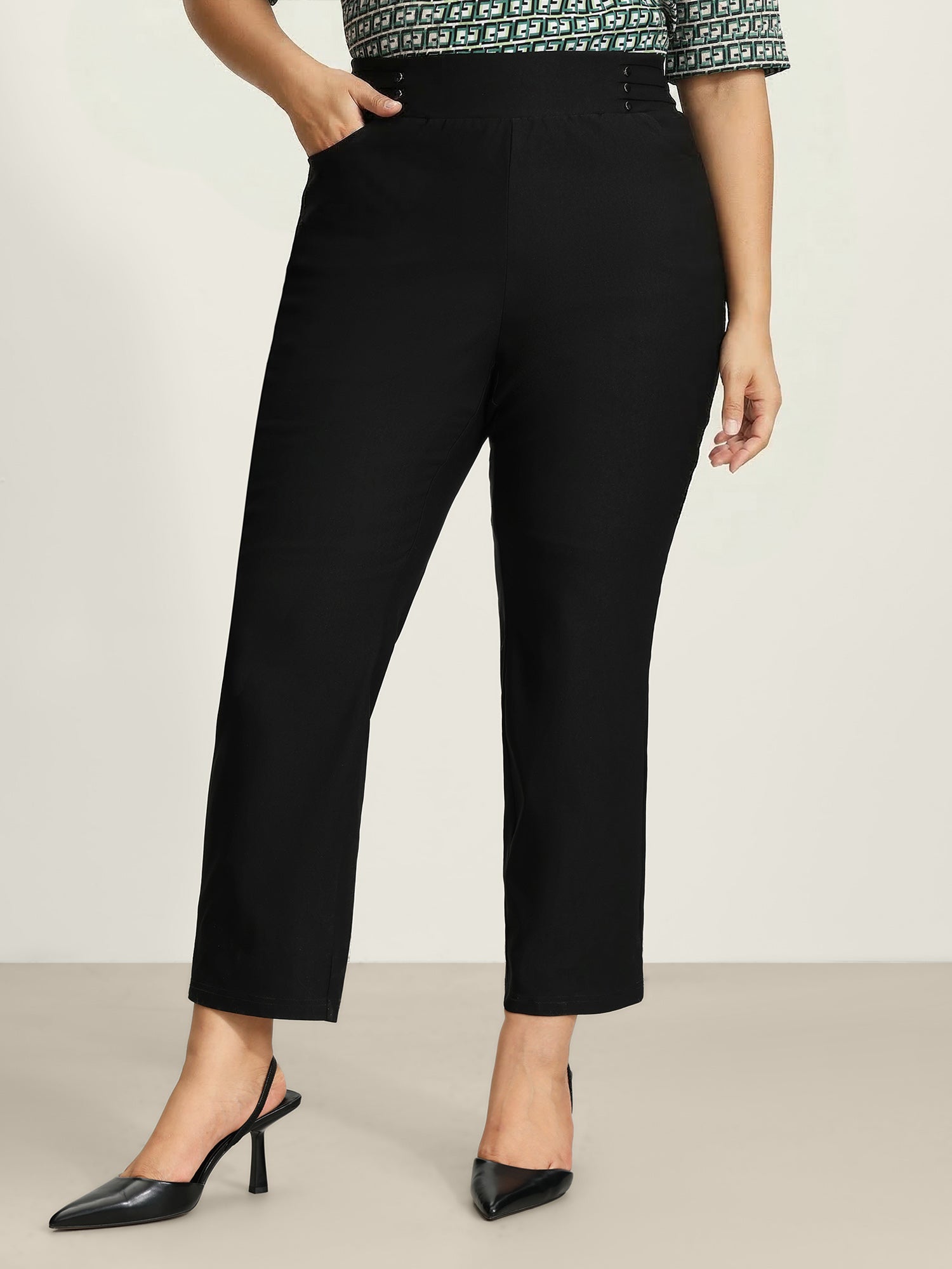 Rivets Wide Waistband Stretchy Pants