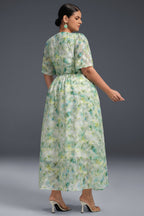 Curveins Plus Size V-Neck Floral Print Maxi Dress