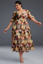 Curveins  Plus Size Draped Collar Foral Maxi Dress
