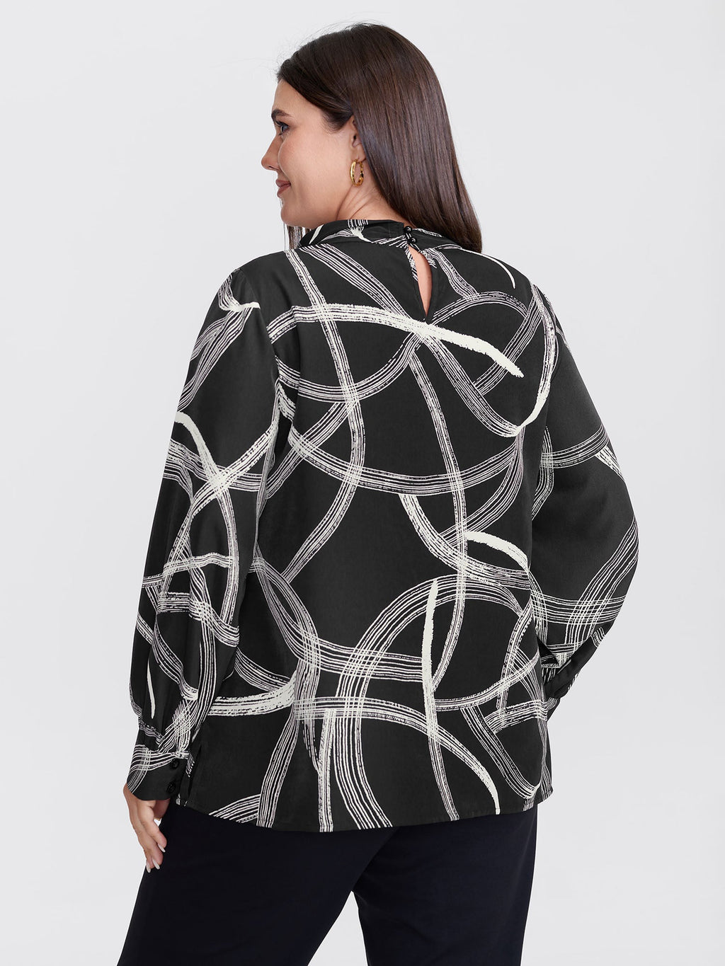 Abstract Print Drape Neckline Blouse