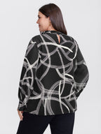 Abstract Print Drape Neckline Blouse