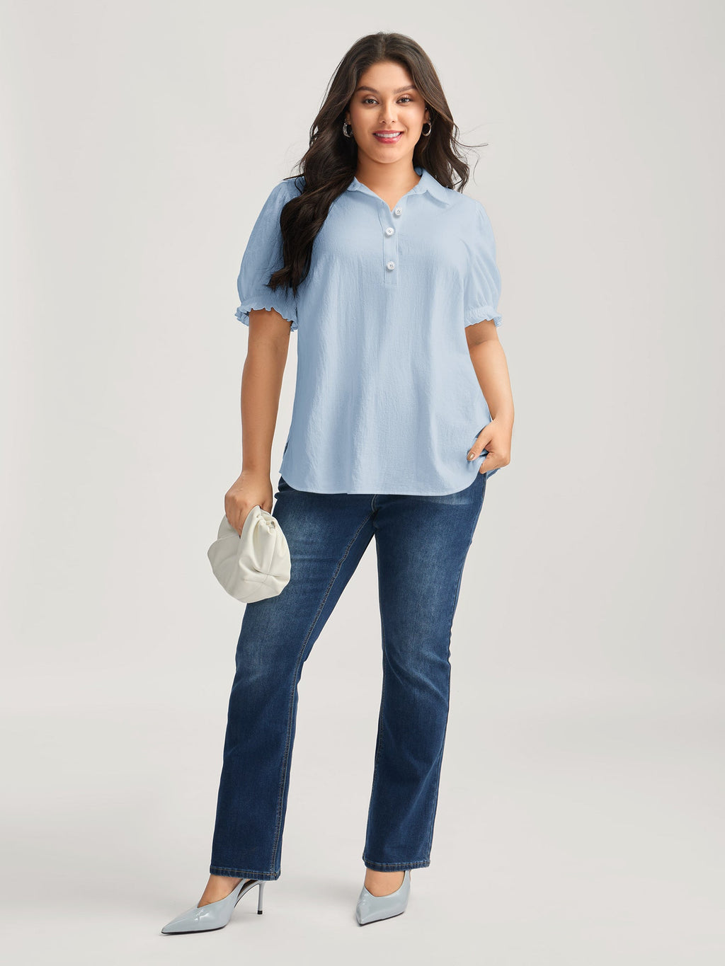 Pure Cotton Ruffled Puffy Sleeve Blouse