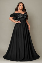 Curveins Plus Size Off-Shoulder Short Sleeve A-Line Maxi Dress