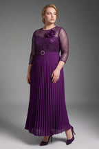 Curveins Plus Size Chic Round Neck Ruched Detail Long Sleeve Maxi Dress