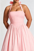 Curveins Plus Size Halter Neck Spaghetti Strap Sleeveless Puff Skirt Midi Dress