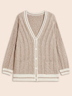 Contrast Trim Cable Knit Pocket Cardigan